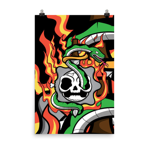 Flaming Skull & Snake Poster